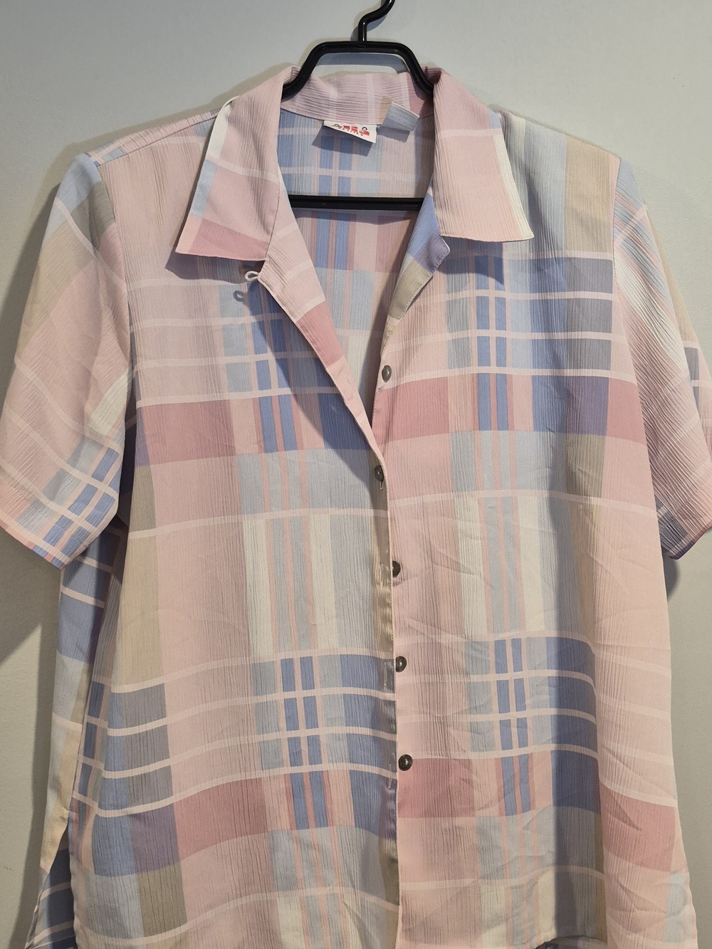 Women's Pastel Plaid Short-Sleeve Shirt - Pink Blue